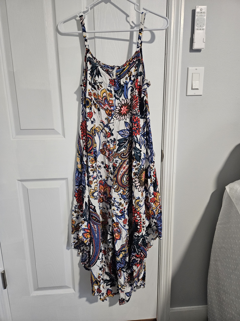 Women's White Floral Paisley Romper with Spaghetti Straps